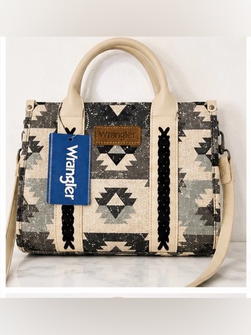 Wrangler Aztec Satchel Crossbody Bag Cream Black Western Purse NWT Viral
